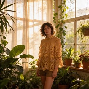 BOLD elements Mustard Crochet Lace Blouse